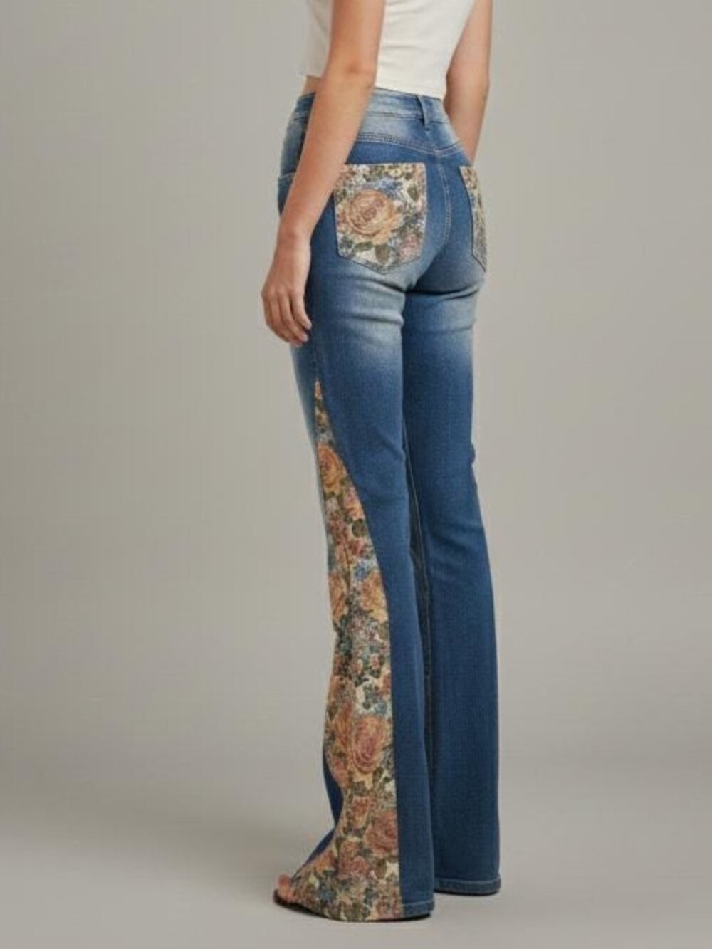 Silk & Lace Floral Tapestry Flare Jeans Cotton Denim Tall Inseam 34" - Picture 5 of 17